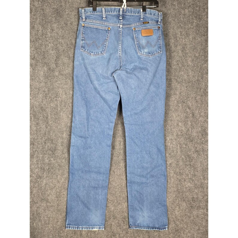 VTG Wrangler Denim Jeans Mens 38x36 Blue Distressed Denim Work Utility Western image 2