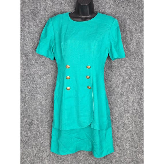 Vtg Casual Corner Petite Womens Dress Sz 4 Green Short Sleeve Gold Button Front Vtg Casual Corner Petite Womens Dress Sz 4 Green Short Sleeve Gold Button Front