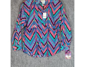 Vintage Wrangler Tscitah Western Shirt Chevron Print Colorful Women Size M Work