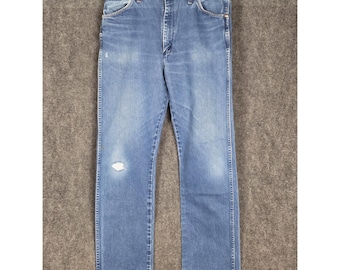 VTG Wrangler 13MMZ Jeans Menswear Distressed Denim Blue Workwear Classic Sz 36
