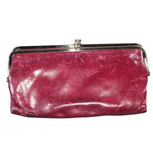 Vintage Hobo International Lauren Clutch Wallet Leather Cranberry Double Compart