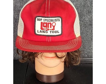 Vintage Lang Tool BOP Specialists Trucker Hat Snapback Cap Red White Patch Work