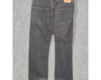 Levi Strauss Co 505 Regular Fit Black Denim Jeans Men W38 L30 Classic Streetwear