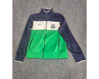 Vintage 90s Polo Sport Ralph Lauren Track Jacket Mens Large L Green Navy White ThermoVent Windbreaker Retro Sportswear Spellout Hip Hop