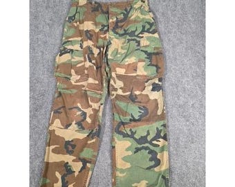 Pantalones cargo de camuflaje boscoso vintage para hombre, talla L, Ripstop, estilo militar táctico.