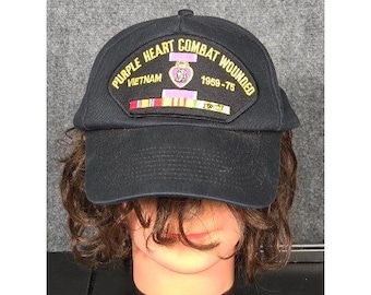 VTG Vietnam Veteran Purple Heart Combat Wounded Baseball Cap Adjustable Black