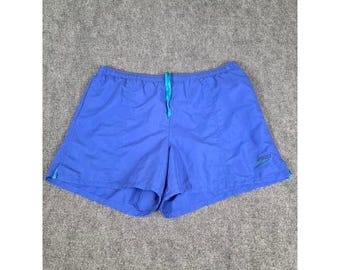 Speedo Mens Vintage Swim Trunks Blue Mesh Lined Drawstring Shorts Size L Beach