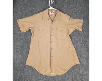 Camicia da uniforme da uomo vintage Flying Cross, a maniche corte, in misto lana, colore kaki, taglia L (22x27).