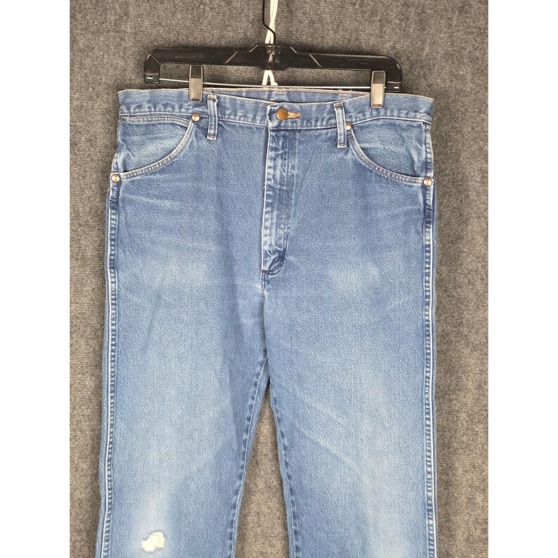 VTG Wrangler Denim Jeans Mens 38x36 Blue Distressed Denim Work Utility Western image 9