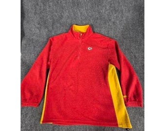 NFL Kansas City Chiefs Mens Large Red Yellow Quarter Zip Fleece Pullover Logo