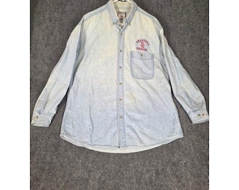 VTG Lee Mens Oklahoma Sooners Denim Shirt Light Wash Long Sleeve Button Down L