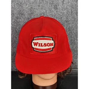 Vintage Wilson Patch Logo Trucker Hat Red Made in USA Snapback 80s Streetwear Baseball Cap Mesh Back Tennis Sports Equipment Retro Headwear