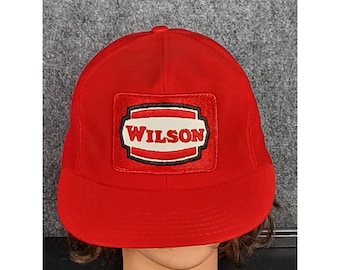 Vintage Wilson Patch Logo Trucker Hat Red Made in USA Snapback 80s Streetwear Baseball Cap Mesh Back Tennis Sports Equipment Retro Headwear