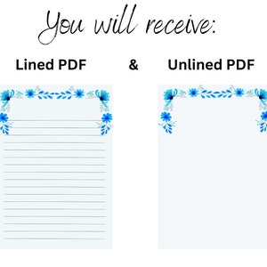 Blaue Blumen Schreibpapier, Journal, Brief, zum ausdrucken, digitaler Download