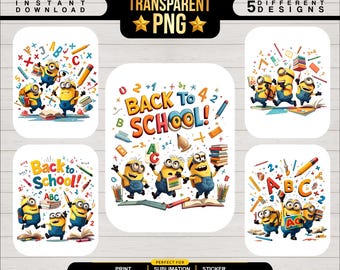 Minions Rentrée des classes PNG : Téléchargement numérique par sublimation pour la maternelle, le CP et le CE1-CM1