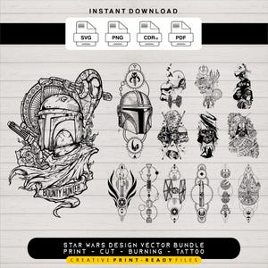 Star Wars SVG Cut Files PNG Print Ready Bundle Stormtrooper Darth Vader Dark Side