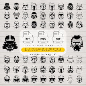 Star Wars hjälm SVG klippfiler PNG utskriftsklara bunt Stormtrooper Darth Vader mörka sidan