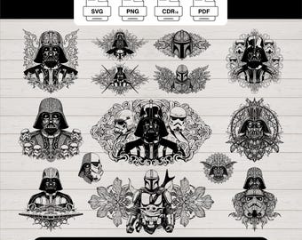 Star Wars Zentangle SVG Cut Files PNG Print Ready Bundle Stormtrooper Darth Vader Dark Side