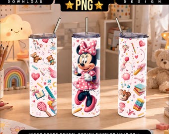 Minny Mouse Tumbler 20 oz skinny Wrap PNG Back To School Sublimation Design