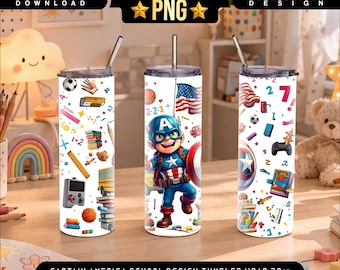 Captain America Tumbler 20 oz skinny Wrap PNG Back To School Sublimation Design
