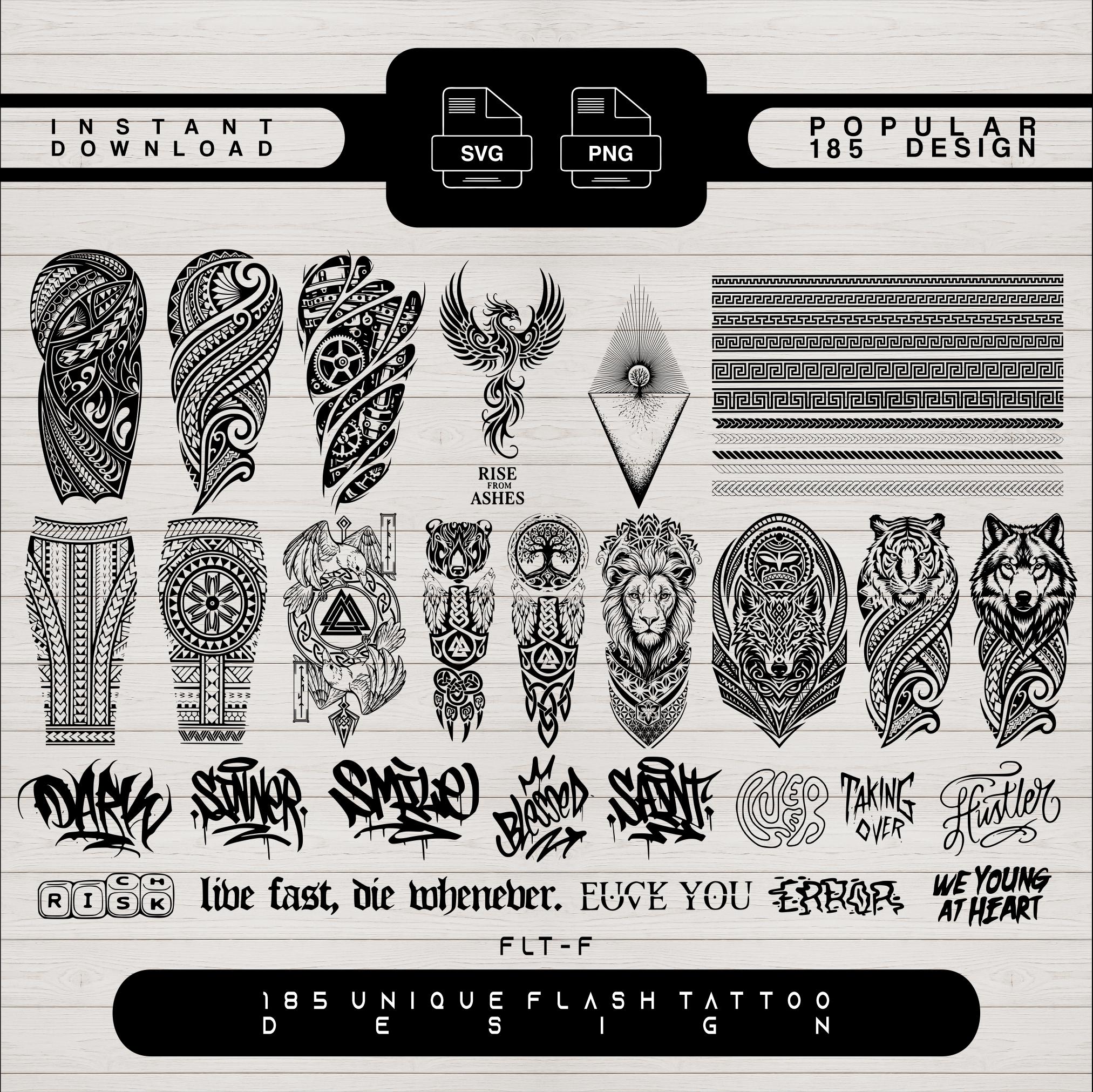 185 Flash Tattoo SVG PNG Mega Bundle Blackwork Designs Procreate ...
