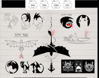 How to Train Dragon SVG PNG Bundle: Toothless & Hiccup Cut print burn File