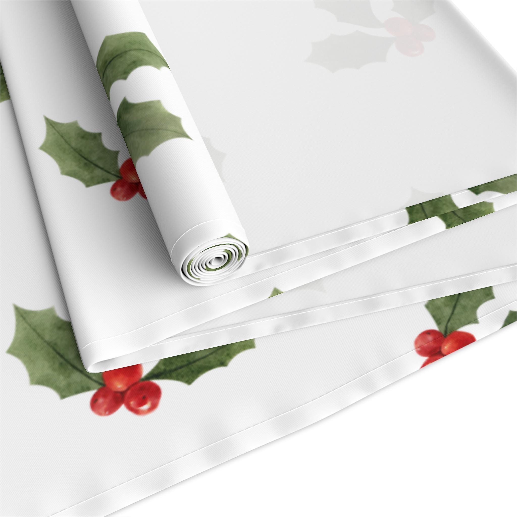ホリデー・ホーリーベリー テーブルクロス・ランナー・暖炉飾り３点セット 華やかなホリーベリーのテーブルランナー - クリスマスダイニング