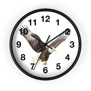 Soaring Eagle Wall Clock | Wildlife Nature Decor, 10" Wood Frame