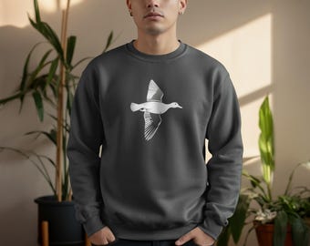 Flying Duck Sweatshirt, Waterfowl Wildlife Crewneck, Duck Hunting Gift for Him