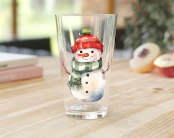 Snowman Pint Glass, Christmas Beer Mug, Winter Holiday Barware, Cute Snowman Cup, Festive Drinkware, Christmas Party Decor
