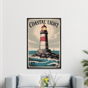 Coastal Lighthouse Digital Print, Vintage Nautical Art, Ocean Seascape Poster, Lighthouse Art, Printable Wall Decor, 2:3 Ratio Artwork