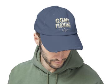 Gone Fishing Distressed Cap: Vintage Cotton Twill Baseball Hat