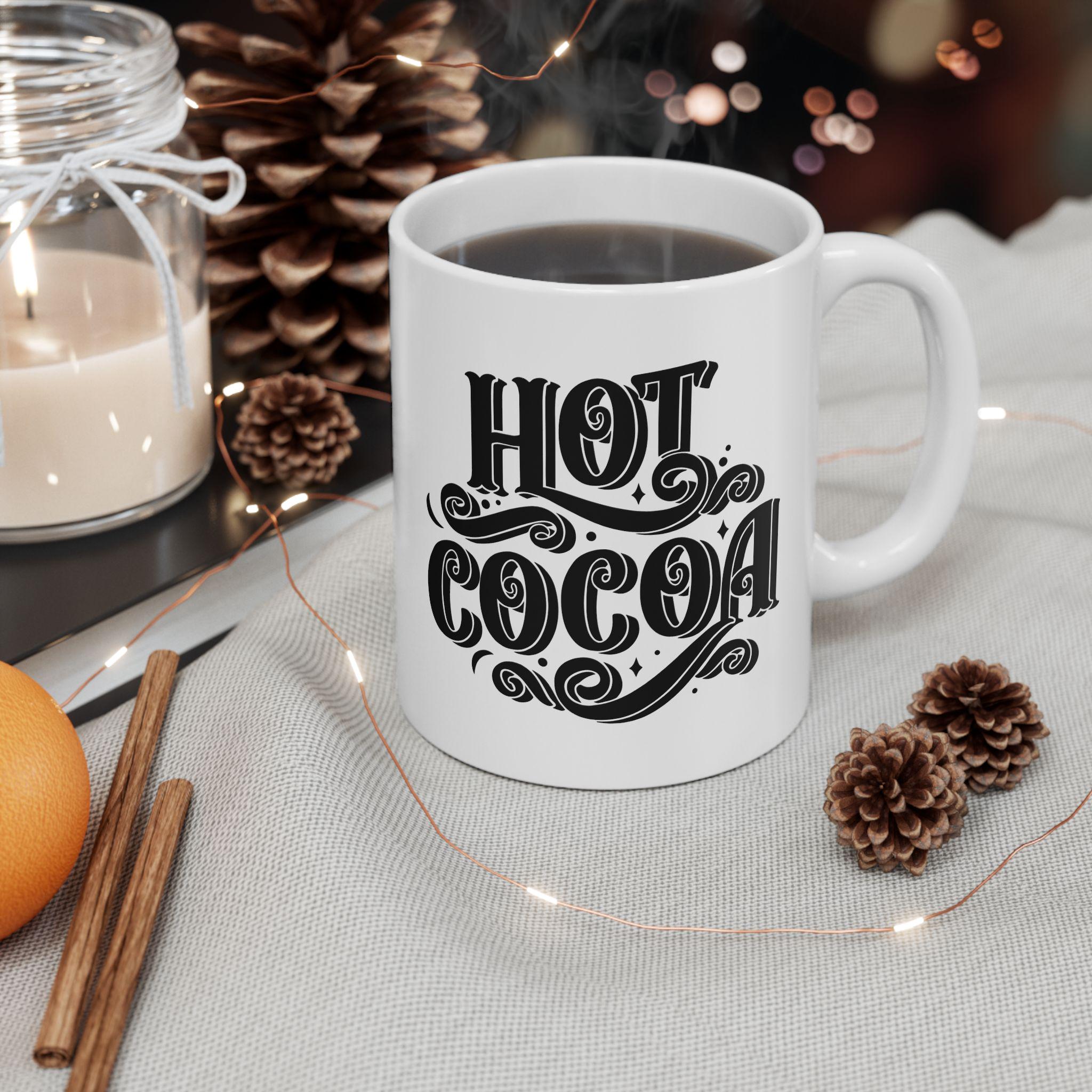 Hot Coco Ceramic Mug, 11oz, 15oz - Coffee Cup, Tea Mug, Kitchen Gift, Winter Drinkware, Holiday Present