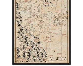 Tolkien Inspired Fantasy Map of Alberta Canada - Framed