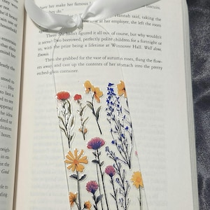 Floral Acrylic Bookmark with Ribbon