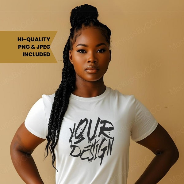 BELLA CANVAS 3001 | Black Woman Mockup | White T-Shirt Mockup | African American Woman | Ethnic Mockups | Diverse Mockup for high fashion