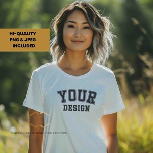 BELLA CANVAS 3001 | Asian Woman Mockup | White T-Shirt Mockup | Asian American Woman | Ethnic Mockups | Diverse Mockup for female model