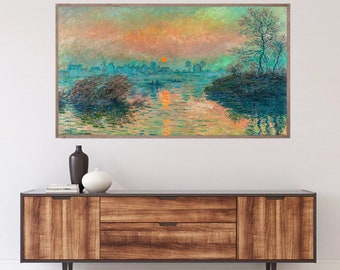 Samsung Frame TV Spring - Sun setting on the Seine at Lavacourt, Warm Tone Field Landscape, Country Painting, Digital Download Frame TV Art