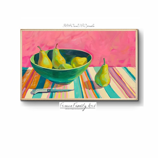 Samsung FRAME Tv ART Colorful PEARS painting Instant Download Tv  Trendy Still Life Spring or Summer Frame Tv