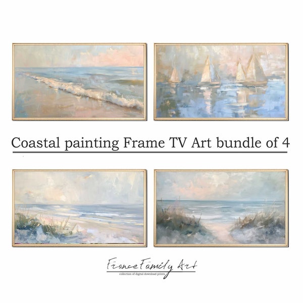 FRAME TV Summer Art Bundle  Abstract OCEAN Waves Instant download Set of 4 | Abstract Seascape Beach Discounted Bundle Paintings for Tv