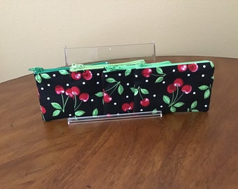Cherry print earbud case/ coin pouch