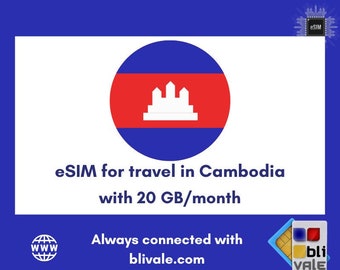 eSIM für Reisen in Kambodscha. 20 GB in 1 Monat zu verwenden