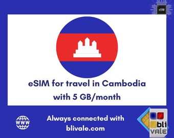 eSIM für Reisen in Kambodscha. 5 GB in 1 Monat zu verwenden