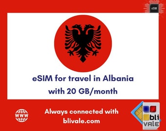 eSIM für Reisen in Albanien. 20 GB zur Nutzung in 1 Monat