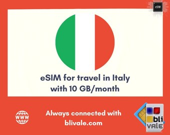 eSIM for travel in Italy. 10 GB to use in 1 month