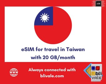 eSIM pour voyager à Taïwan. 20 Go à utiliser en 1 mois