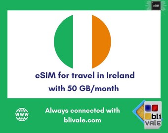 Carte eSIM pour voyager en Irlande. 50 Go à utiliser en 1 mois