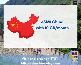 eSIM für Reisen in China. 10 GB in 1 Monat zu verwenden