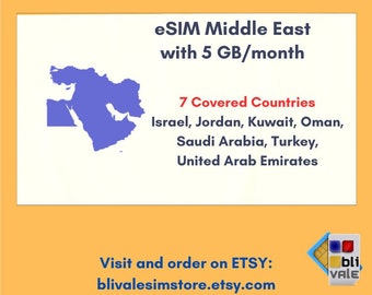 eSIM for the Middle East region which includes 7 countries. 5GB to use in 1 month.