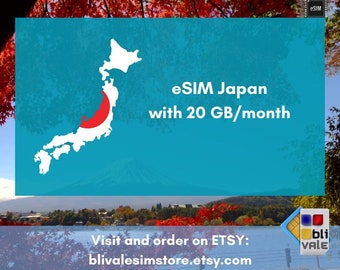 eSIM for travel in Japan. 20 GB to use in 1 month